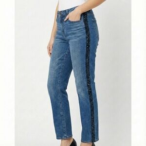 TALBOTS Cotton High Rise Straight Ankle Jean Lace Sequin Tuxedo Stripe US Sz 16